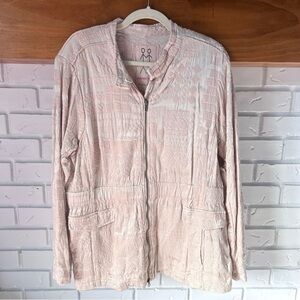 Johnny Was Bordi Satin Zip up Cinch Waist Jacket, Antique Beige, Extra Large XL